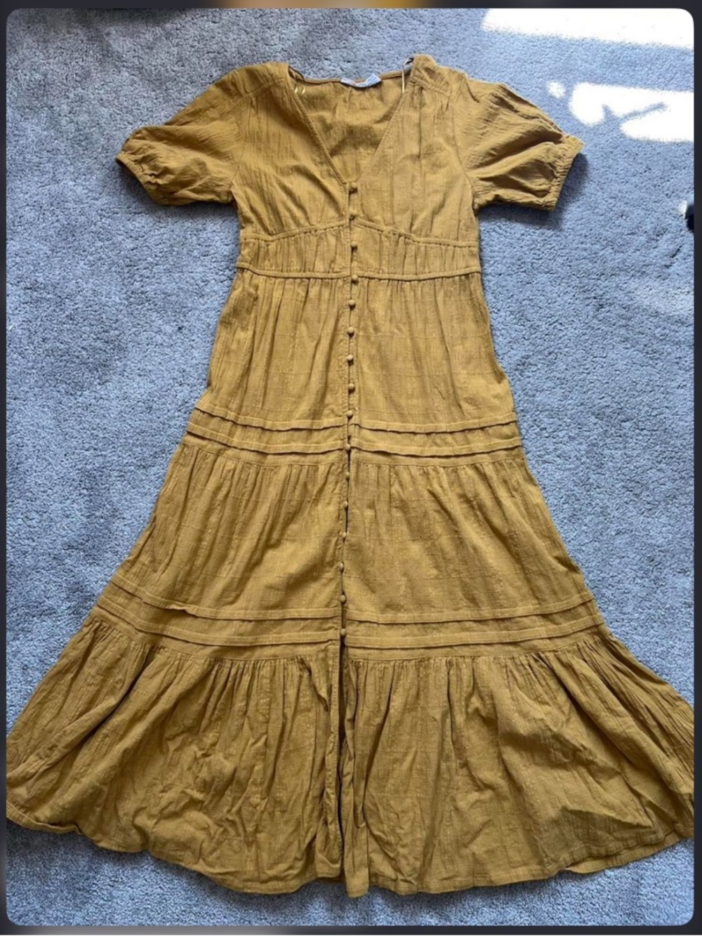 Lucky Brand Mustard Tiered Button-Front Maxi Dress